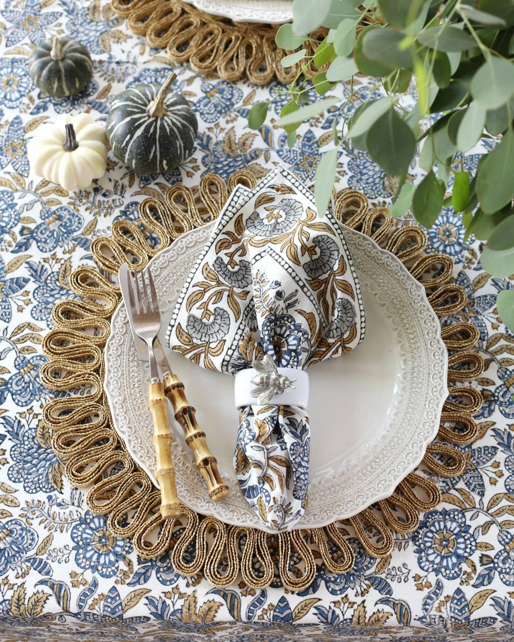 Tablecloth Cordoba Caramel Indigo: 60x92 - Edwina Alexis
