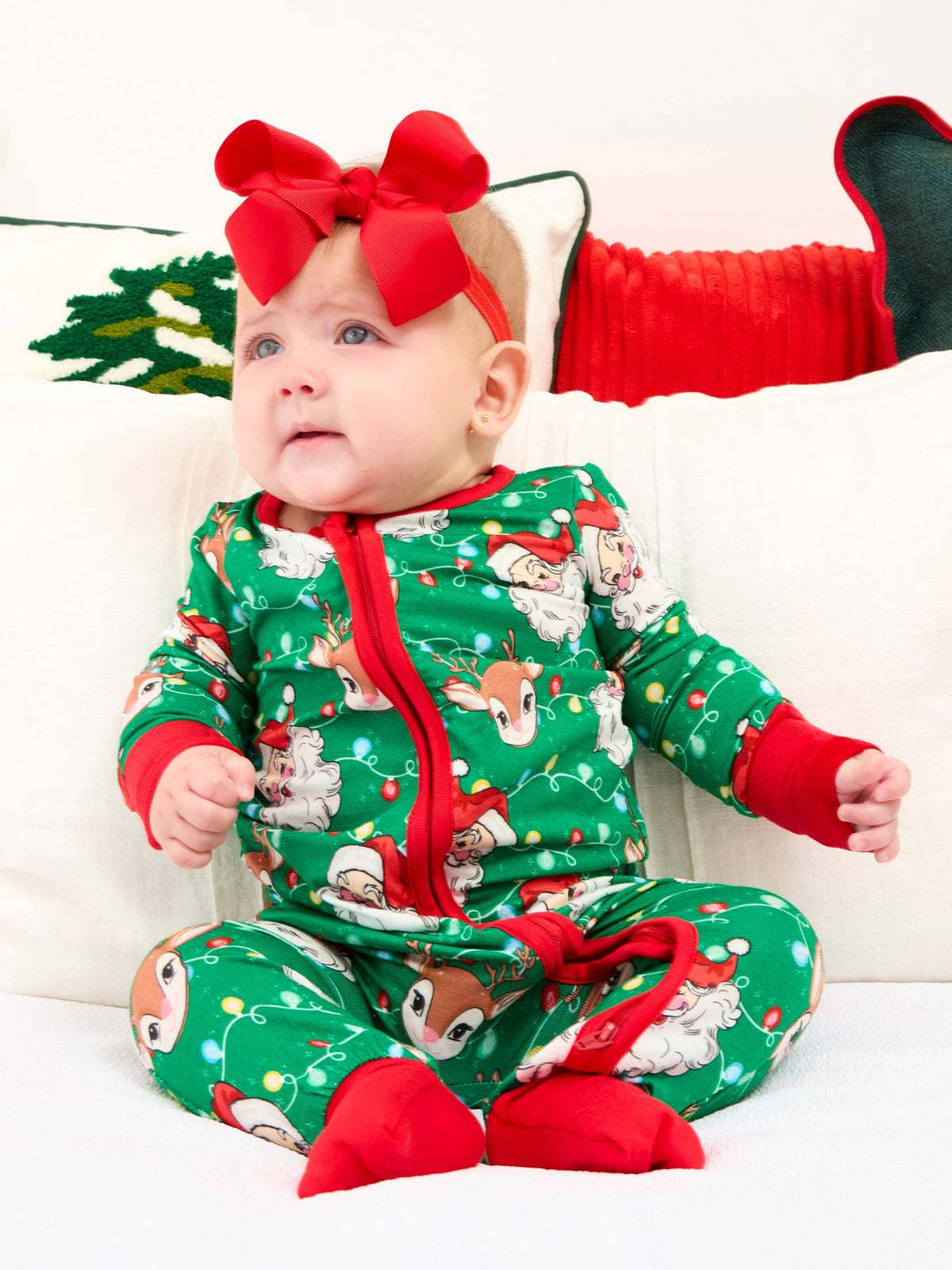 SoftSnooze™ Baby Bamboo Viscose Up On The Housetop Christmas Convertible One Piece Footie Pajama