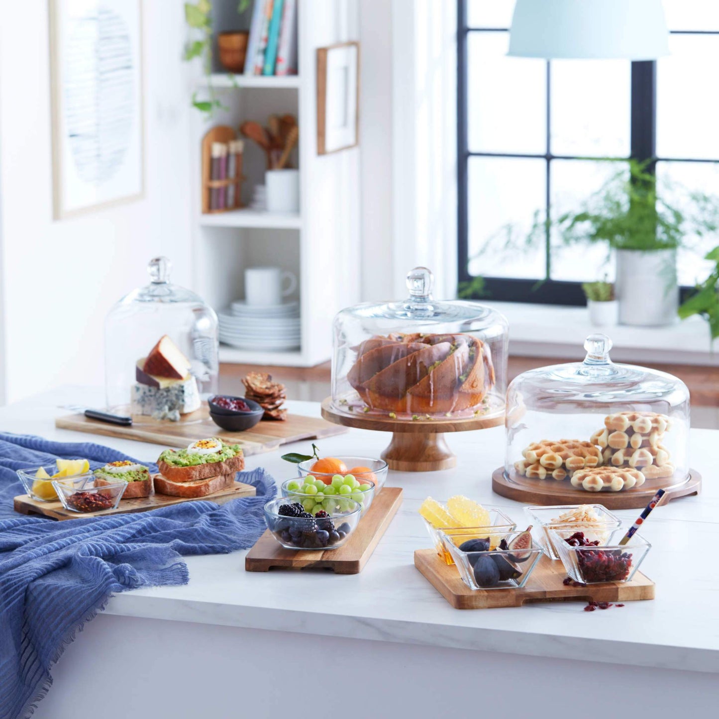 Libbey Acaciawood Flat Wood Cake Stand with Glass Dome - Edwina Alexis