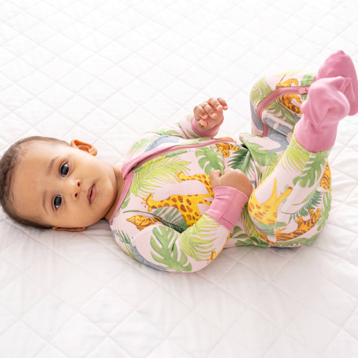 Baby Bamboo Pajamas w/ DreamCuffs® - Pink Safari: 12 - 18 Months - Edwina Alexis