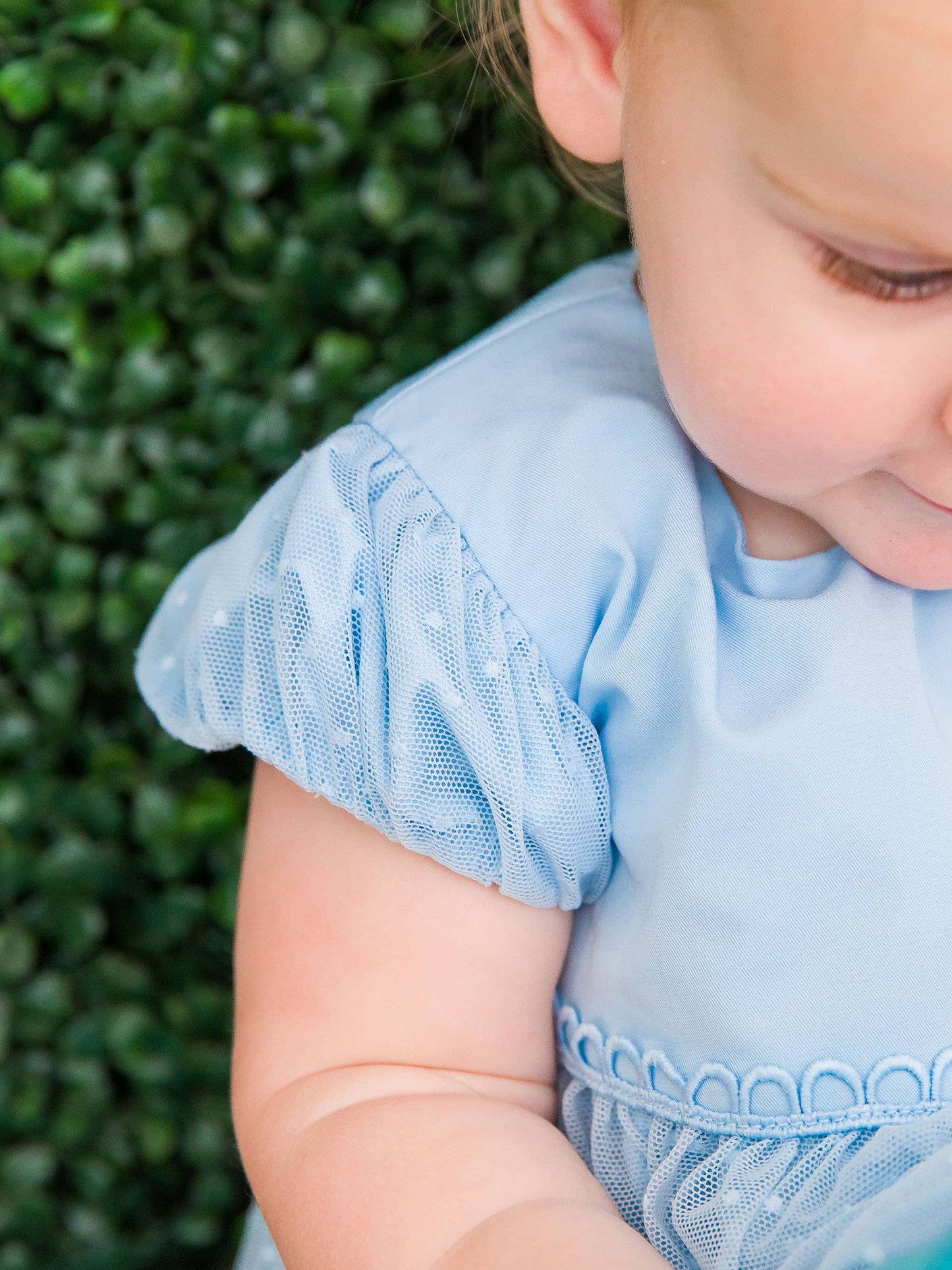 Baby Girls Light Blue Dotted Tulle Dress & RuffleButt Set: Blue / 12-18m
