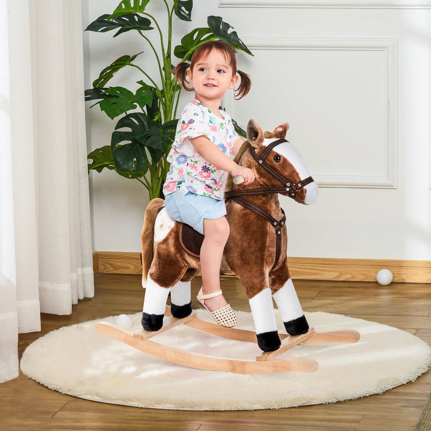 Plush Rocking Horse with Saddle and Sounds for Kids: Default