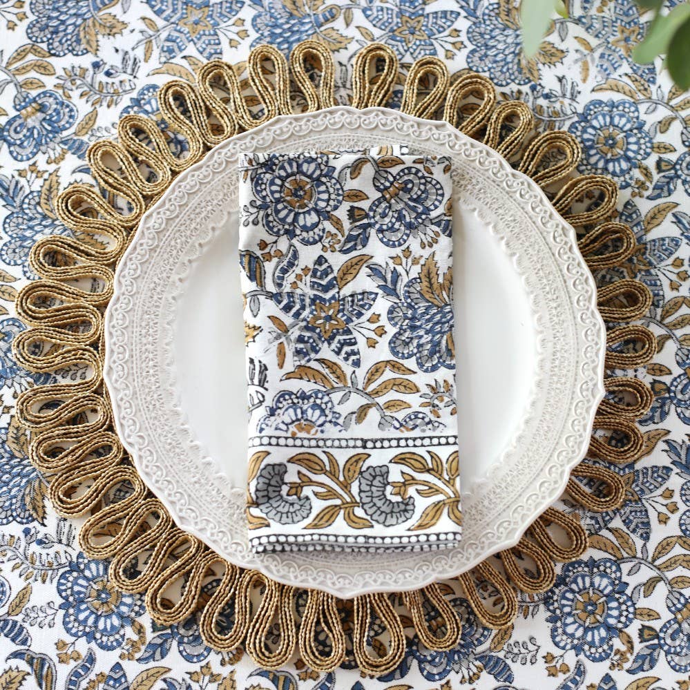 Tablecloth Cordoba Caramel Indigo: 60x92 - Edwina Alexis