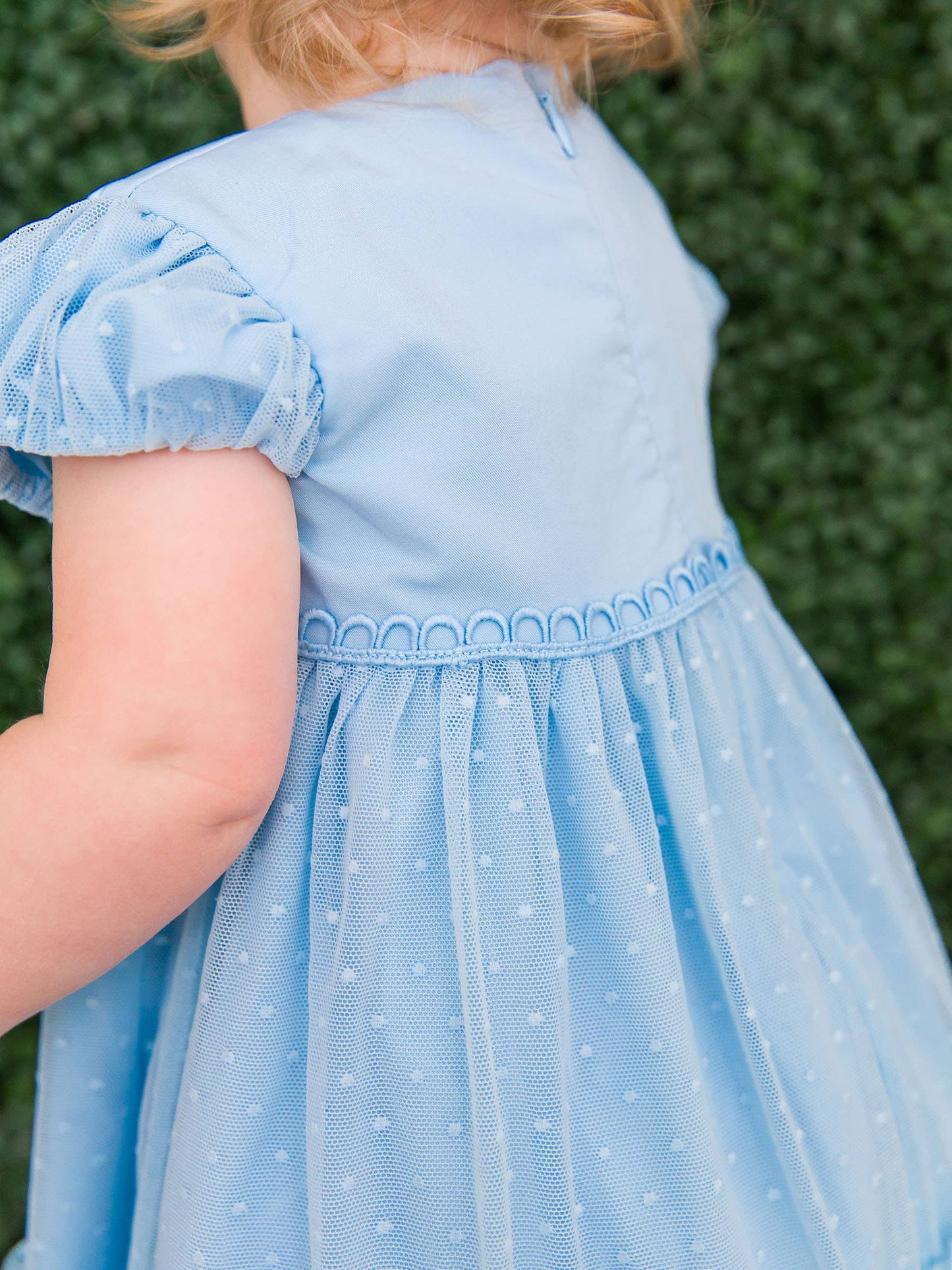 Baby Girls Light Blue Dotted Tulle Dress & RuffleButt Set: Blue / 12-18m