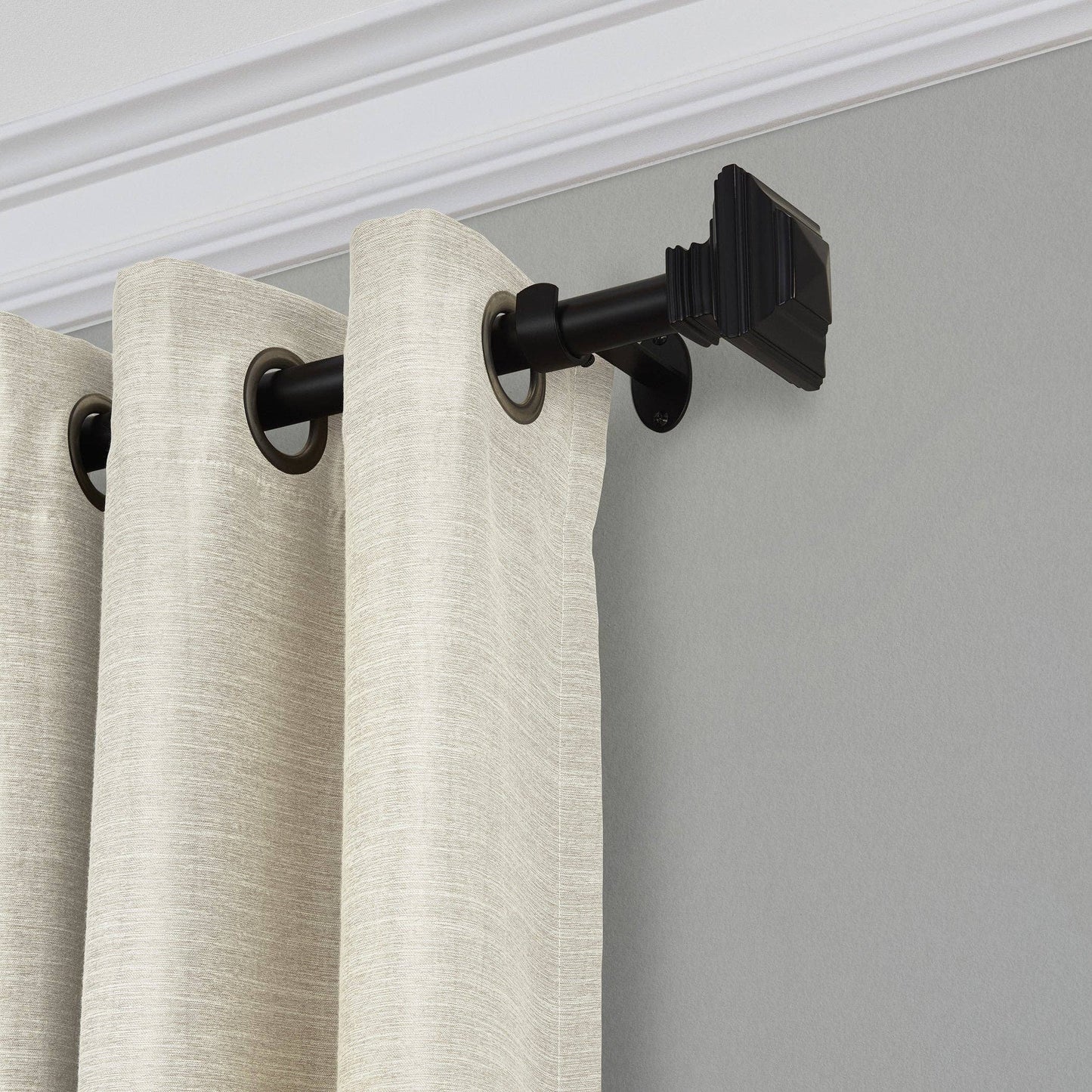 Florence 1" Window Drapery Single Curtain Rod with Stacked Square Finial: Antique Bronze / 48"-86"