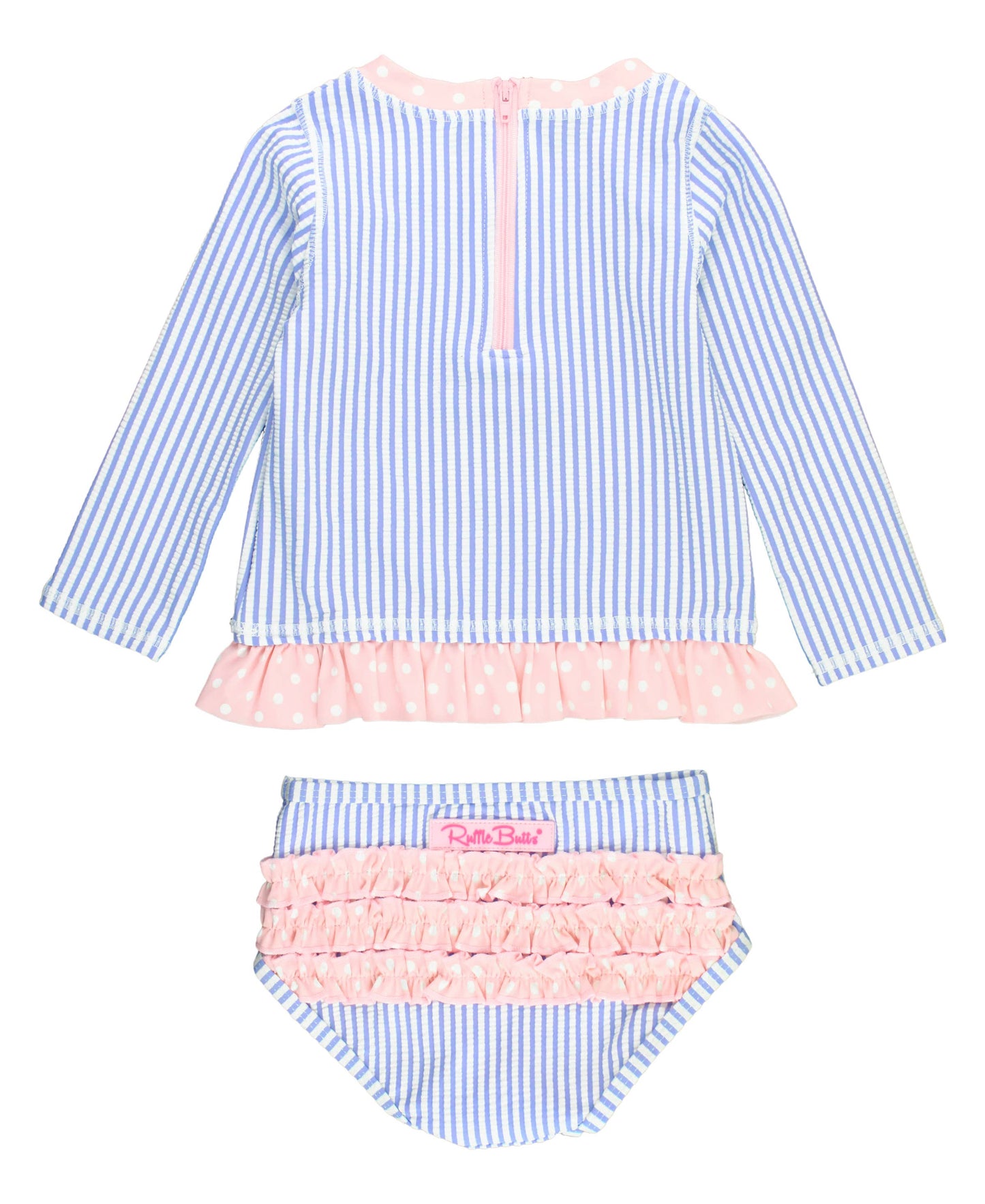 Girls Periwinkle Blue Seersucker Long Sleeve Rash Guard Bikini: 6-12m - Edwina Alexis