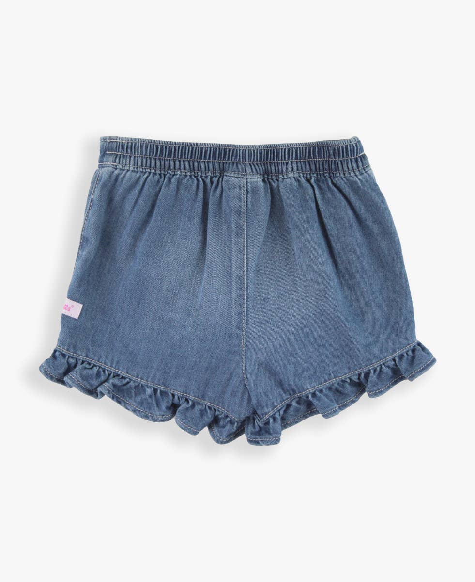 Girls Light Wash Ruffled Jean Skort: Blue / 12-18m