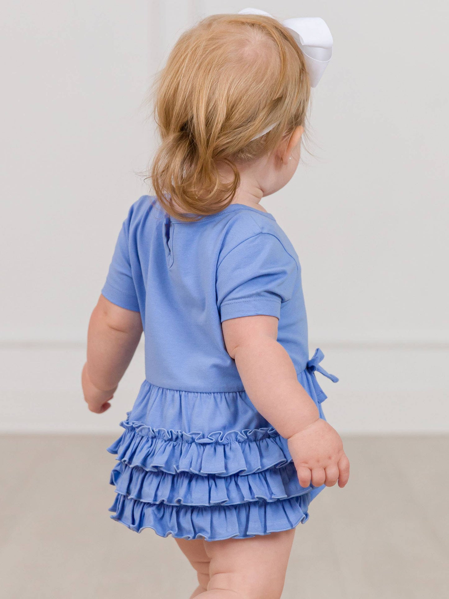 Baby Girls Periwinkle Blue Knit Short Sleeve Bow Bubble Romper
: Blue / 12-18m
