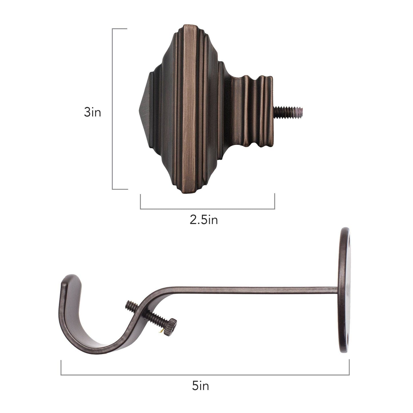 Florence 1" Window Drapery Single Curtain Rod with Stacked Square Finial: Antique Bronze / 48"-86"