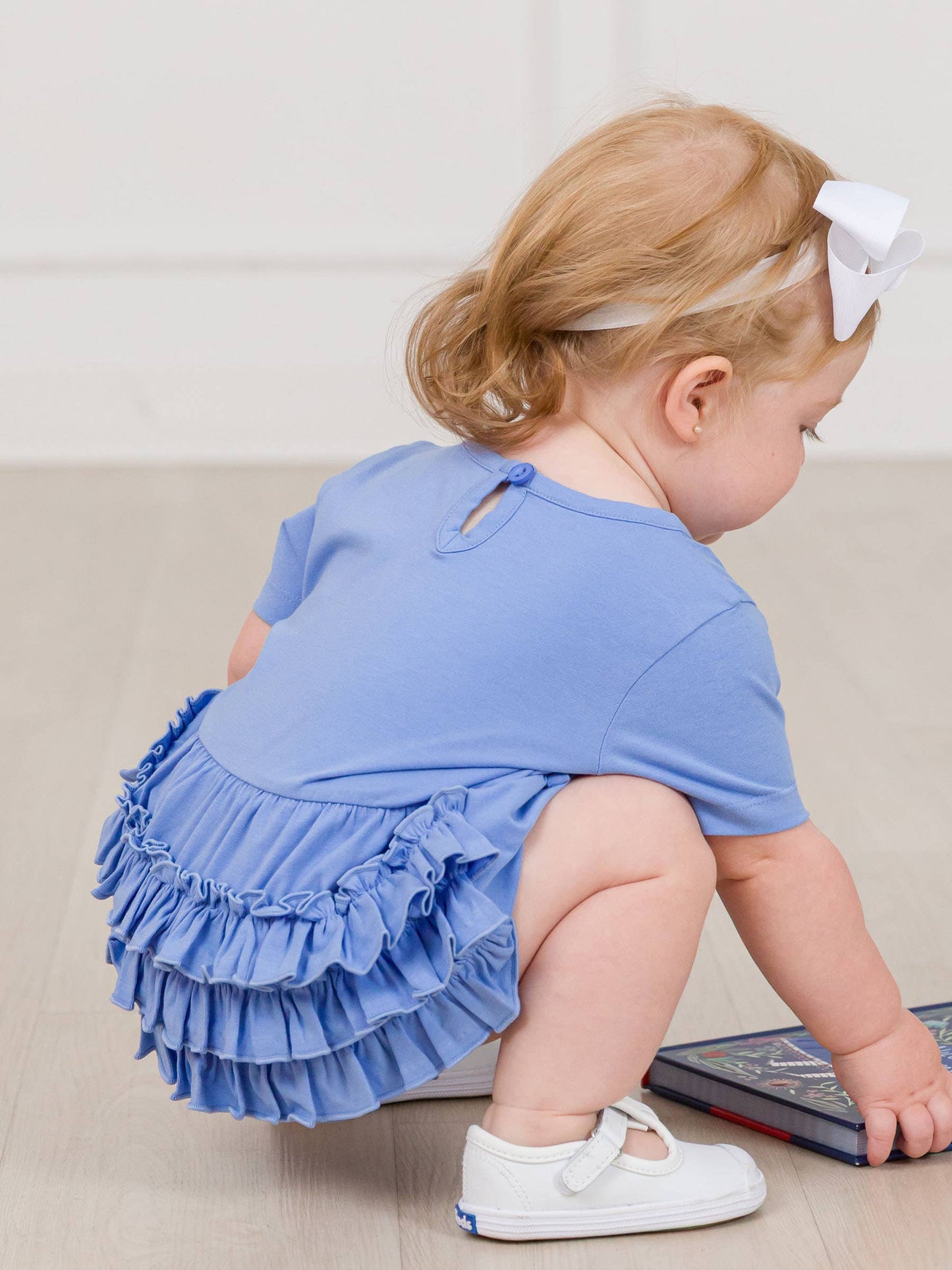 Baby Girls Periwinkle Blue Knit Short Sleeve Bow Bubble Romper
: Blue / 12-18m