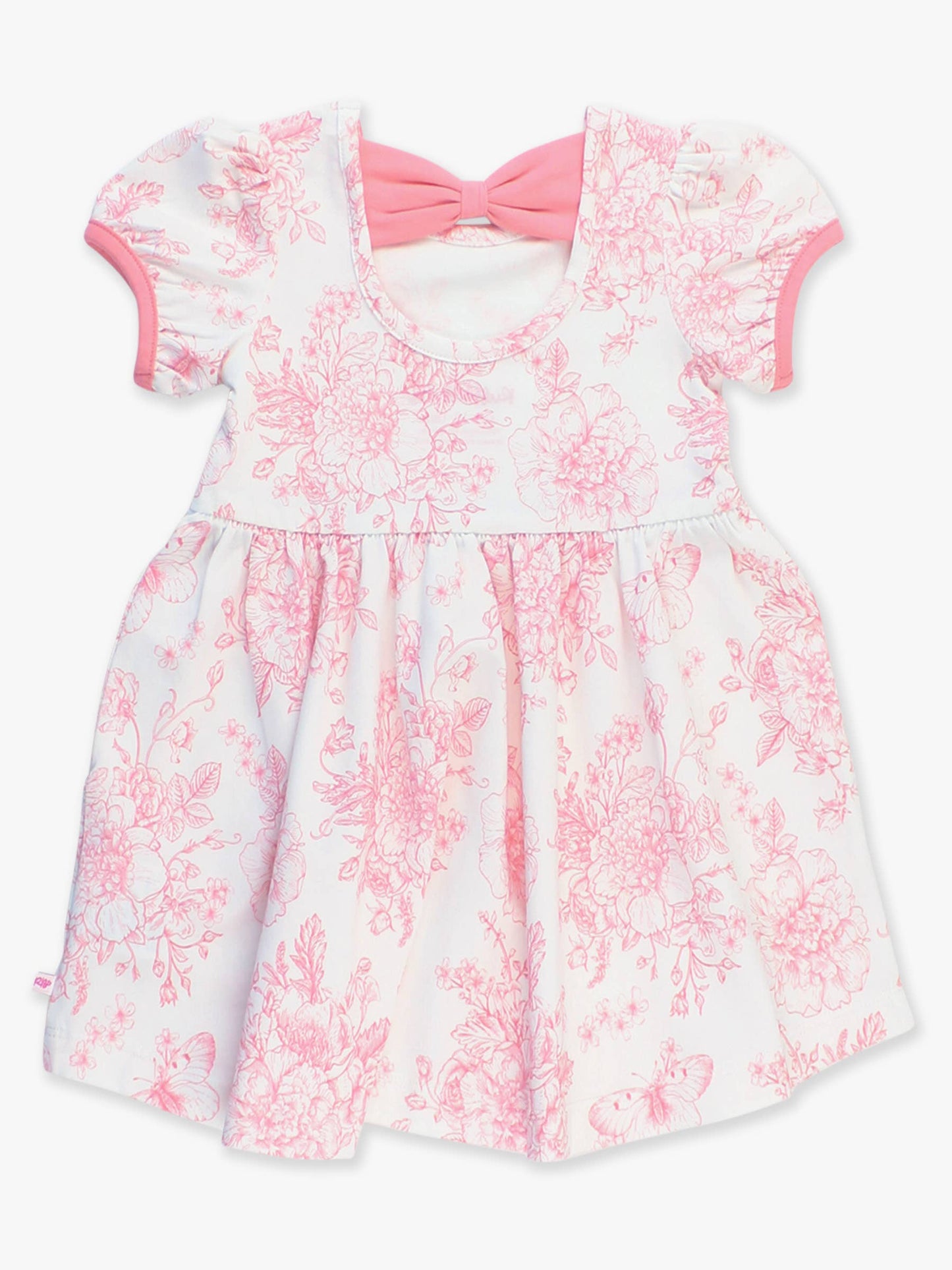 Girls Bubblegum Pink Butterfly Garden Toile Puff Short Sleeve Bow Twirl Dress
: Pink / 12-18m