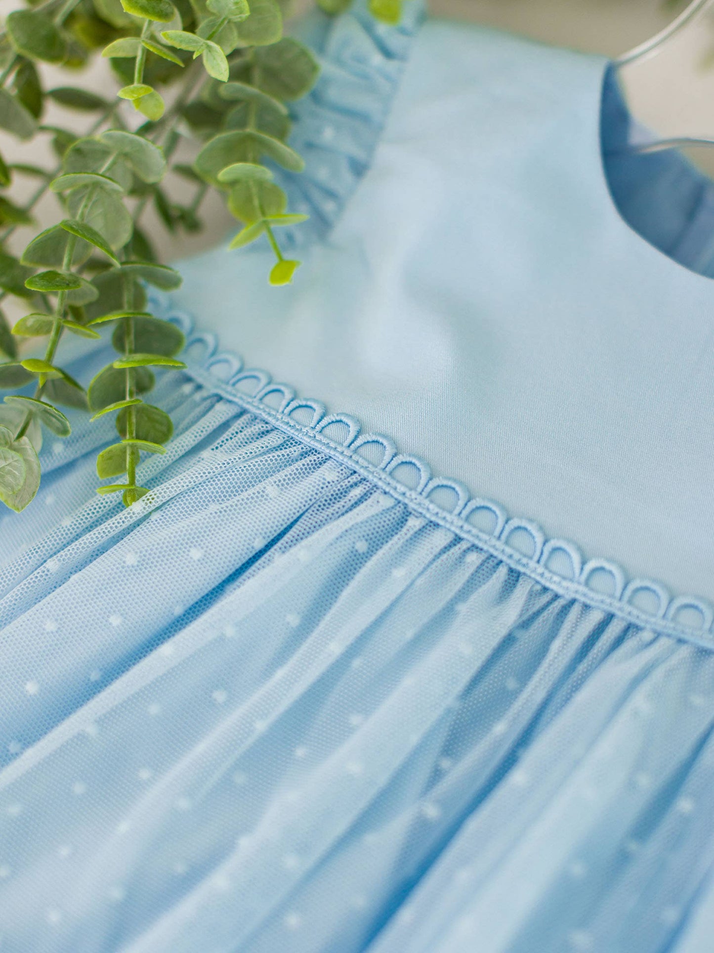 Baby Girls Light Blue Dotted Tulle Dress & RuffleButt Set: Blue / 12-18m