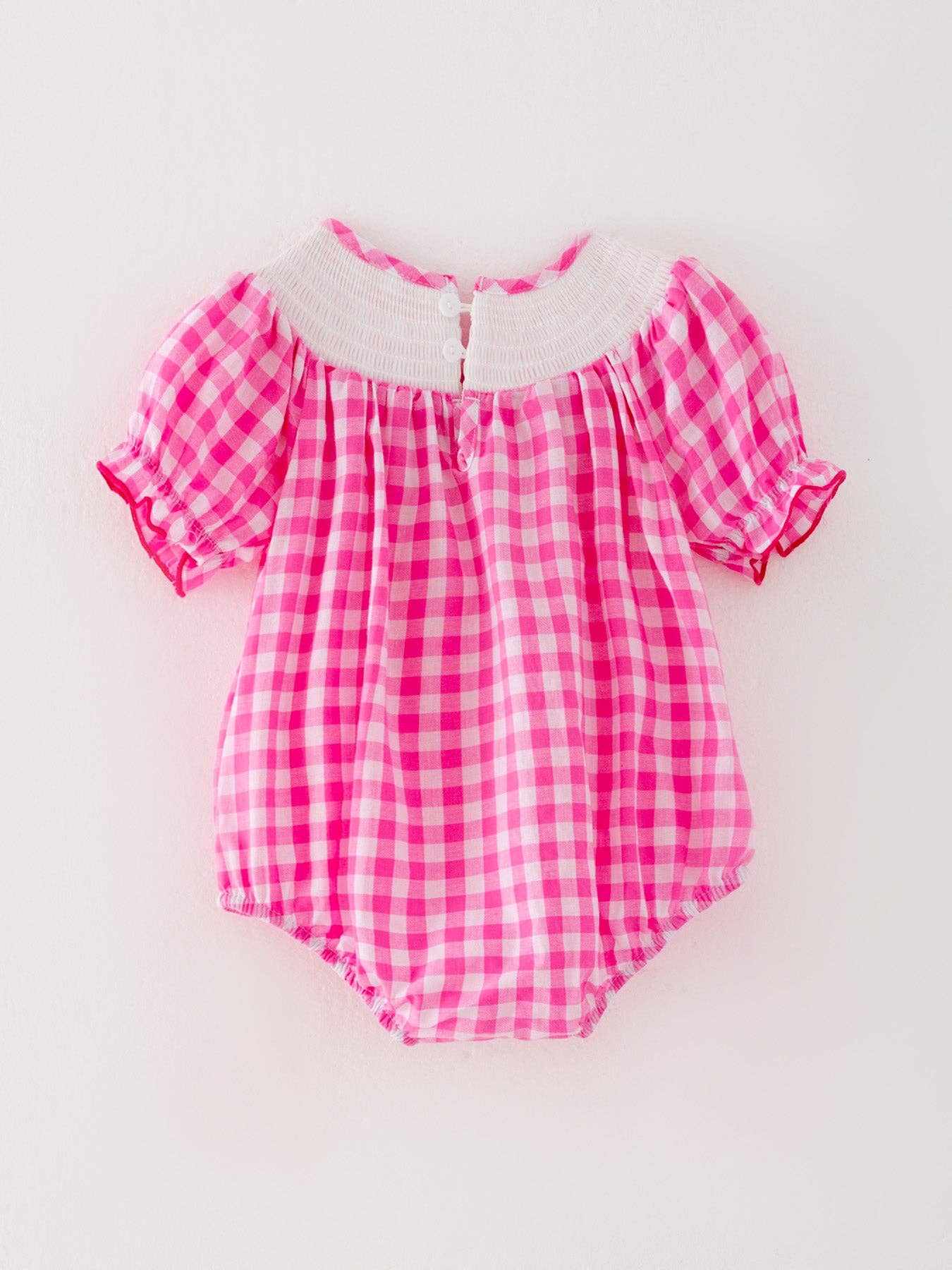 Halloween Pink Baby Girls Woven Smocking Embroidered Plaid Romper: 12M - Edwina Alexis