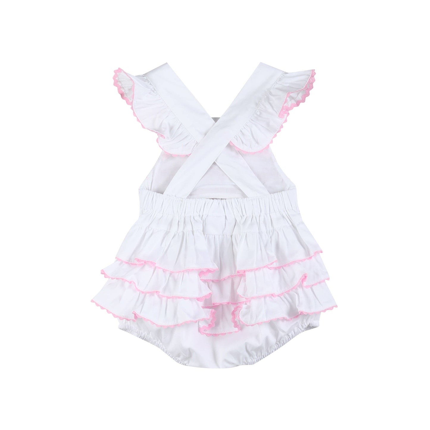 White and Pink Bows Smocked Ruffle Romper: 12-18M