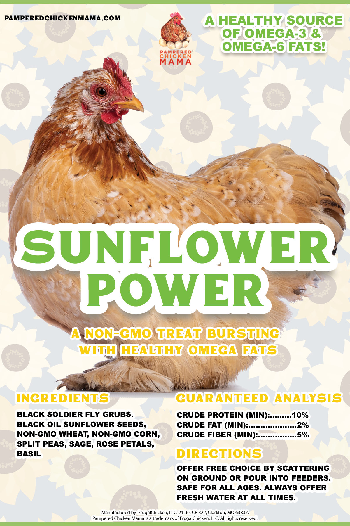 Sunflower Power Textured Treat With Sunflower Seeds, BloomGrubs, Rose, Sage, Corn: 8 pounds - Edwina Alexis