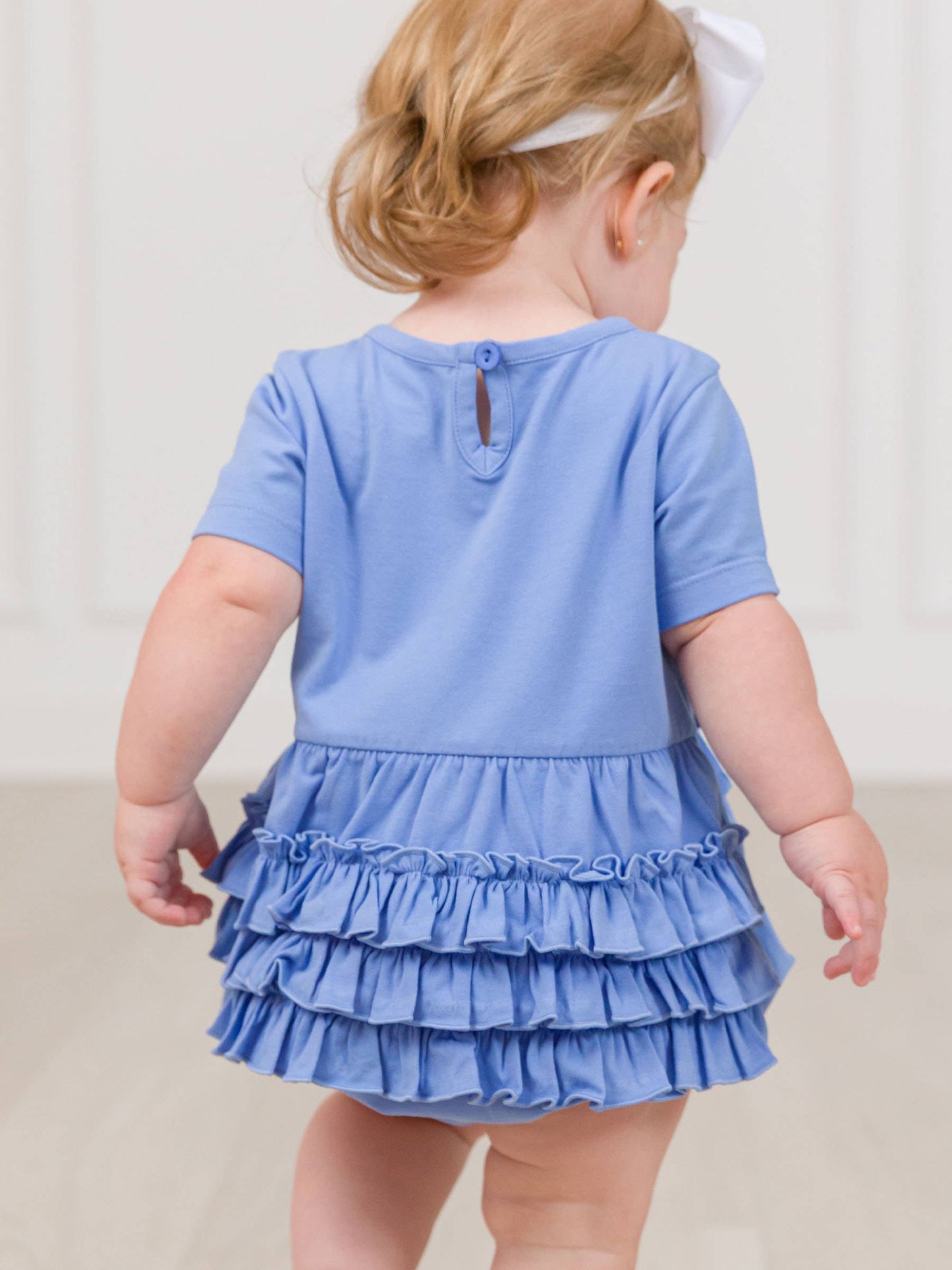 Baby Girls Periwinkle Blue Knit Short Sleeve Bow Bubble Romper
: Blue / 12-18m