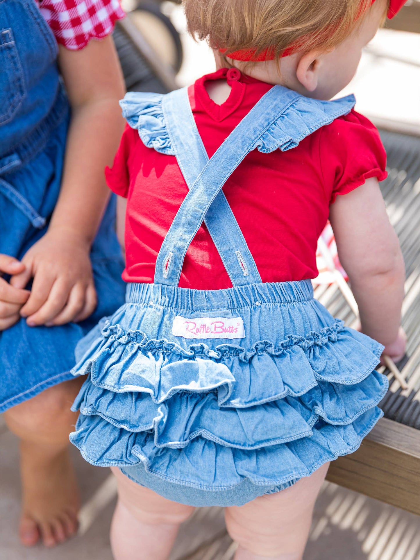 Baby Girls Light Wash Flutter Overall Romper: Blue / 12-18m