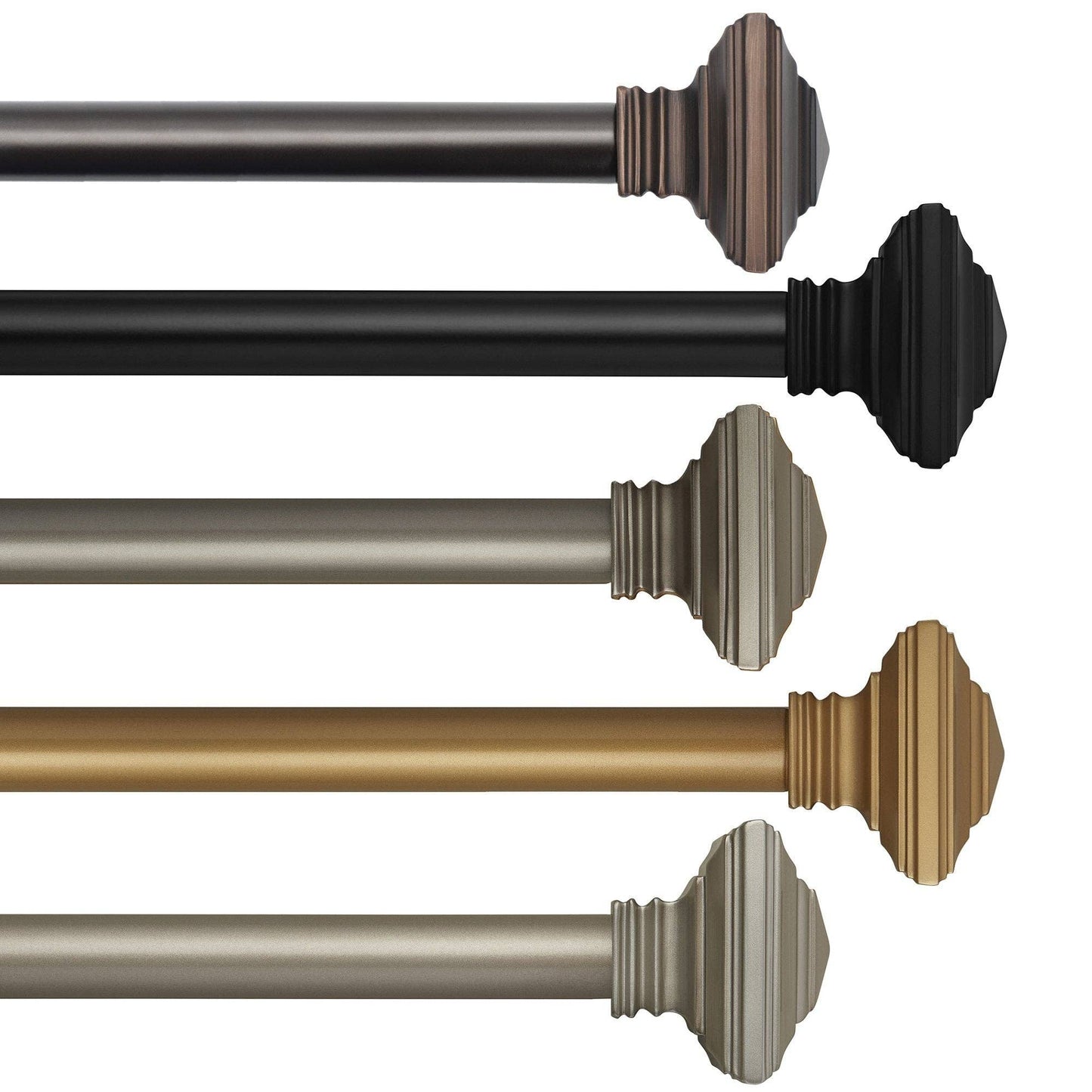 Florence 1" Window Drapery Single Curtain Rod with Stacked Square Finial: Antique Bronze / 48"-86"