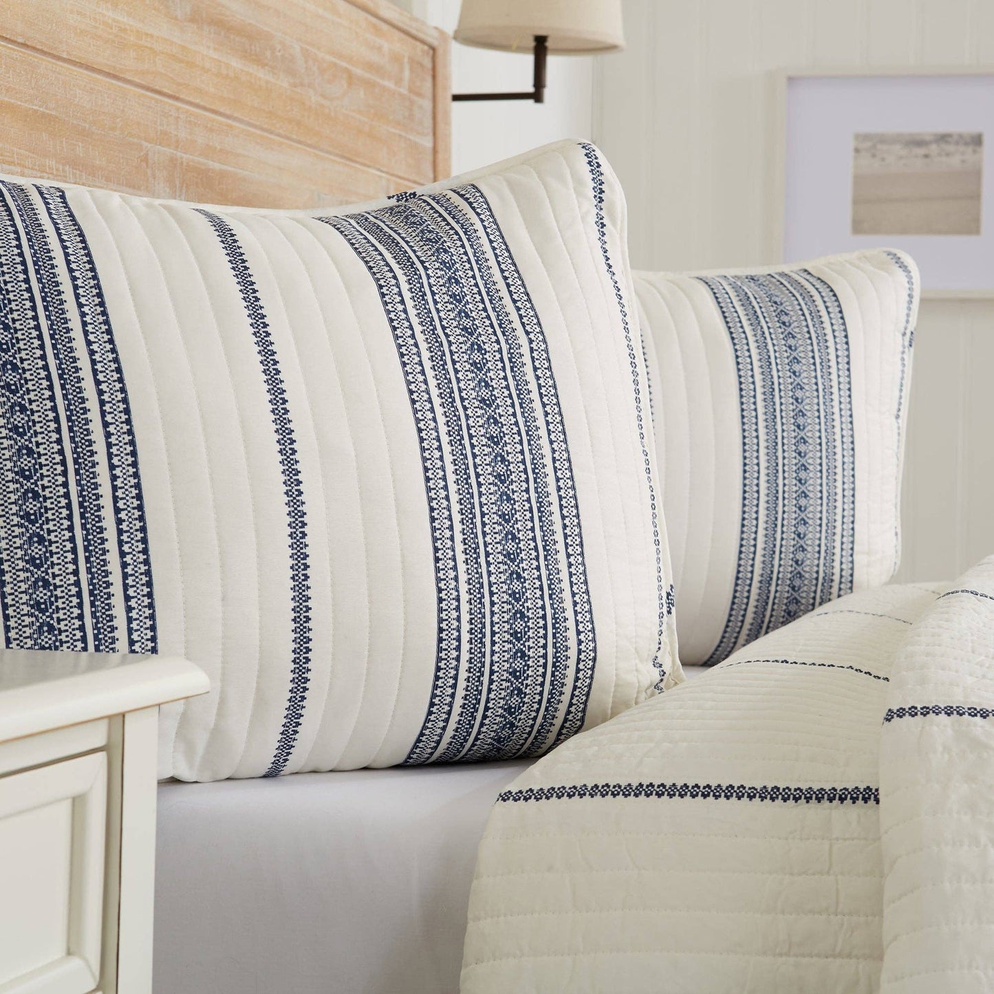 3-Piece Stripe Quilt - Wesley Collection: Wesley - White/Green / Twin - Edwina Alexis