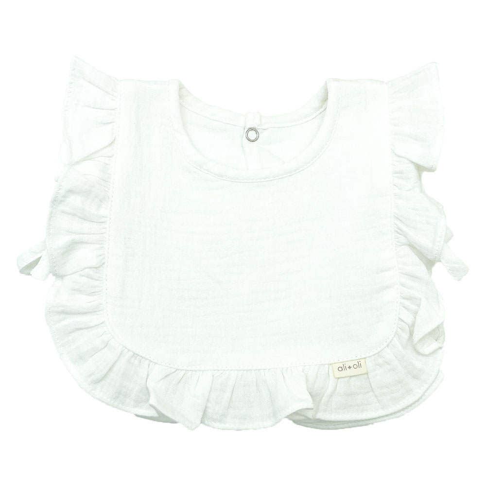 Muslin Cotton Ruffle Baby Bib (White) - Edwina Alexis