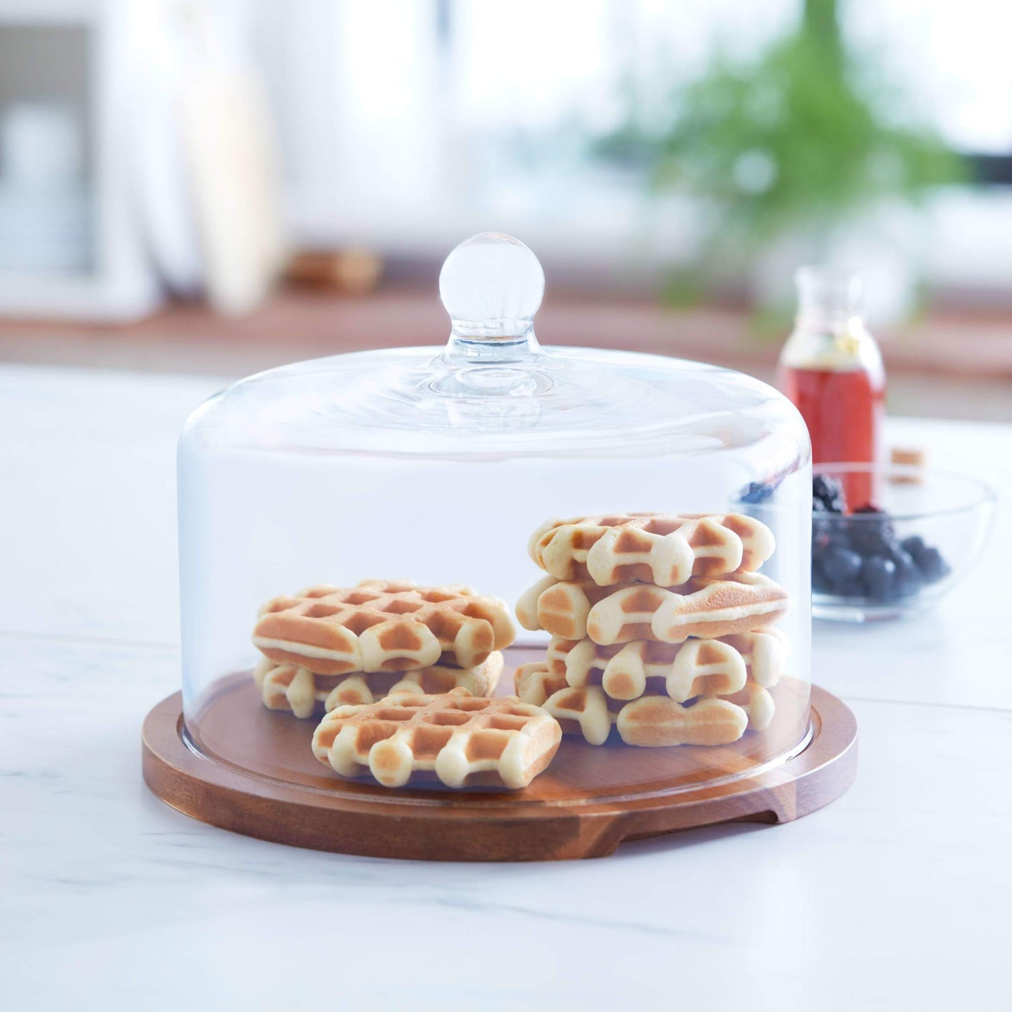 Libbey Acaciawood Flat Wood Cake Stand with Glass Dome - Edwina Alexis