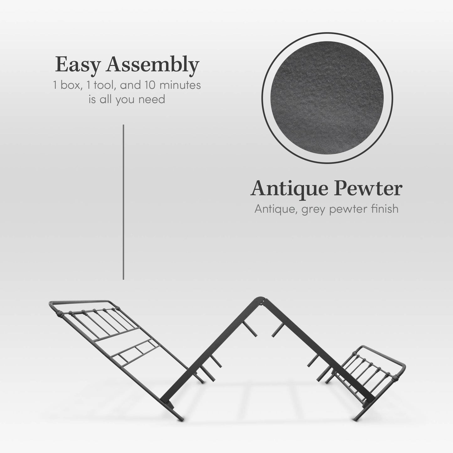 Vintage Style Black Finish Folding Bed Frame: Queen - Edwina Alexis