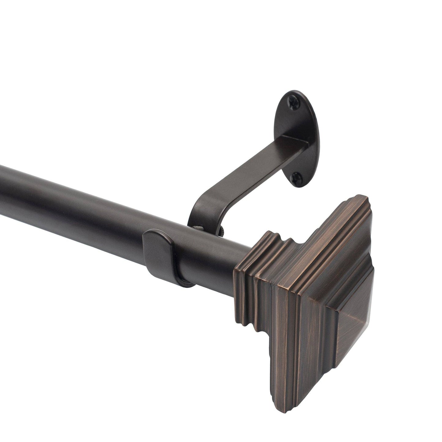 Florence 1" Window Drapery Single Curtain Rod with Stacked Square Finial: Antique Bronze / 48"-86"