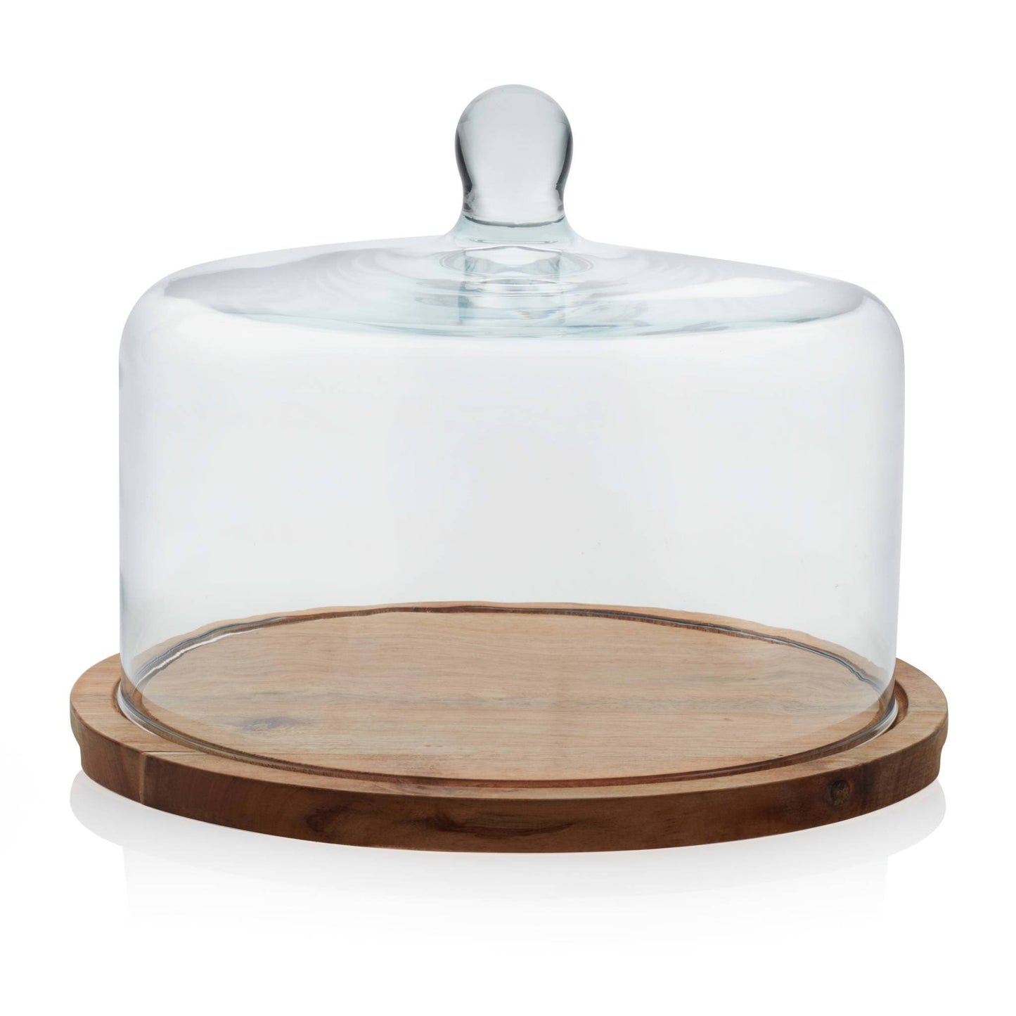 Libbey Acaciawood Flat Wood Cake Stand with Glass Dome - Edwina Alexis