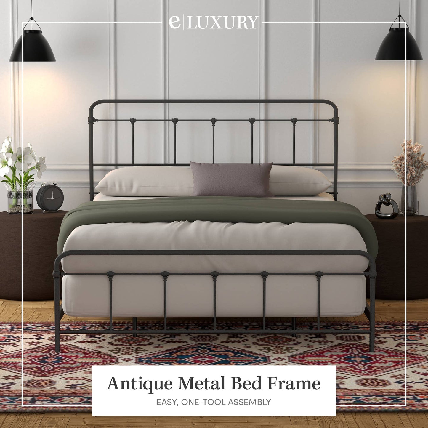Vintage Style Black Finish Folding Bed Frame: Queen - Edwina Alexis