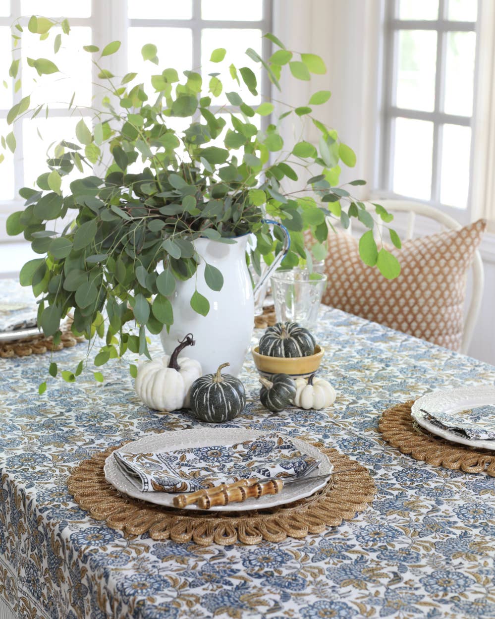 Tablecloth Cordoba Caramel Indigo: 60x92 - Edwina Alexis