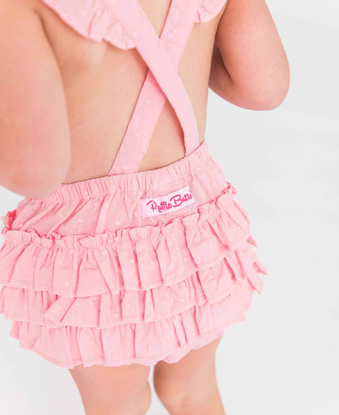 Girls Pink Embroidered Vintage Dot Flutter Overall Romper: Pink / 12-18m