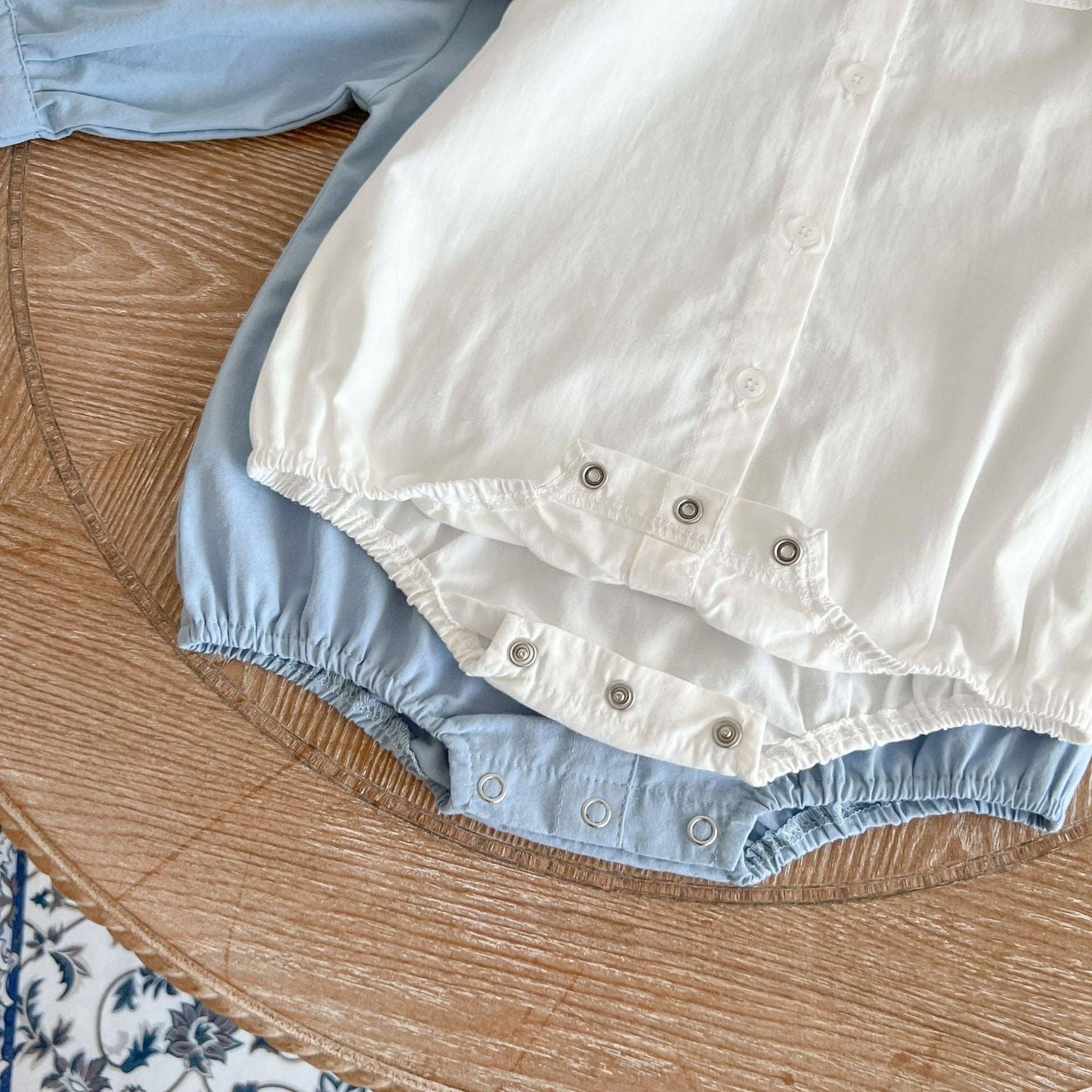 Baby Girl Solid Color Lace Doll Neck Long Sleeve Bodysuit: Blue / 66 (3-6M) - Edwina Alexis