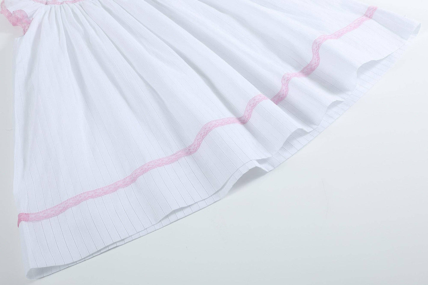 White and Pink Cross Smocked Bishop Dress: 12-18M