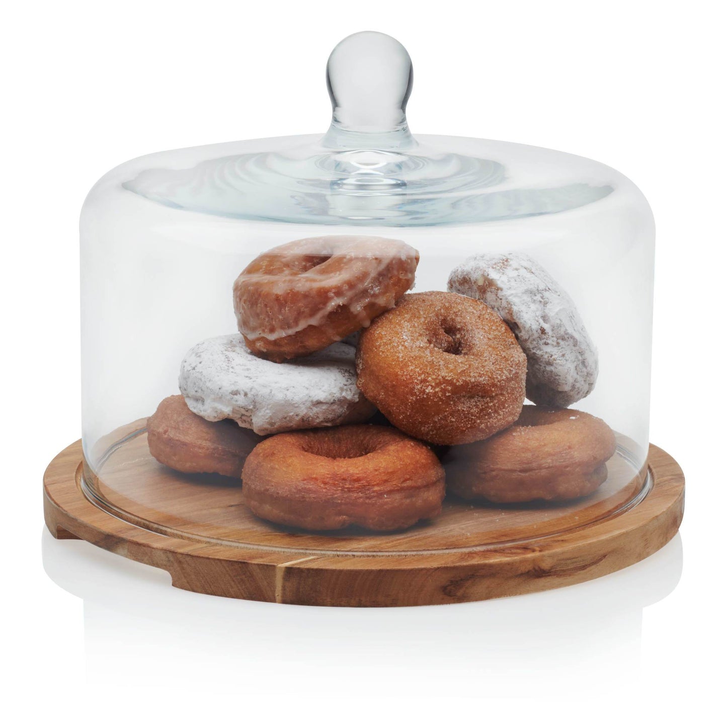 Libbey Acaciawood Flat Wood Cake Stand with Glass Dome - Edwina Alexis