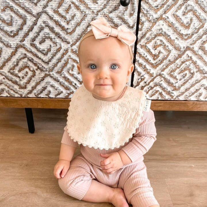 Cotton Baby Bib Double-Sided (Eyelet Flowers) - Edwina Alexis