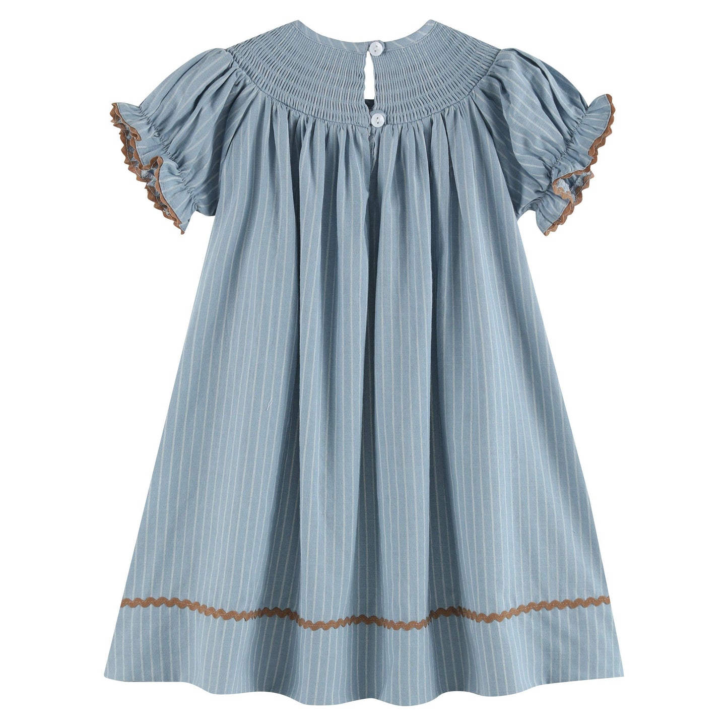 Light Blue Puppy Smocked Bishop Dress: 12-18M