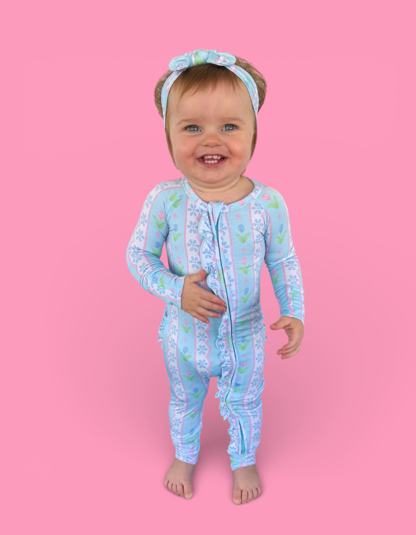 WHIMSY TULIP DREAM RUFFLE ROMPER: 0-3M