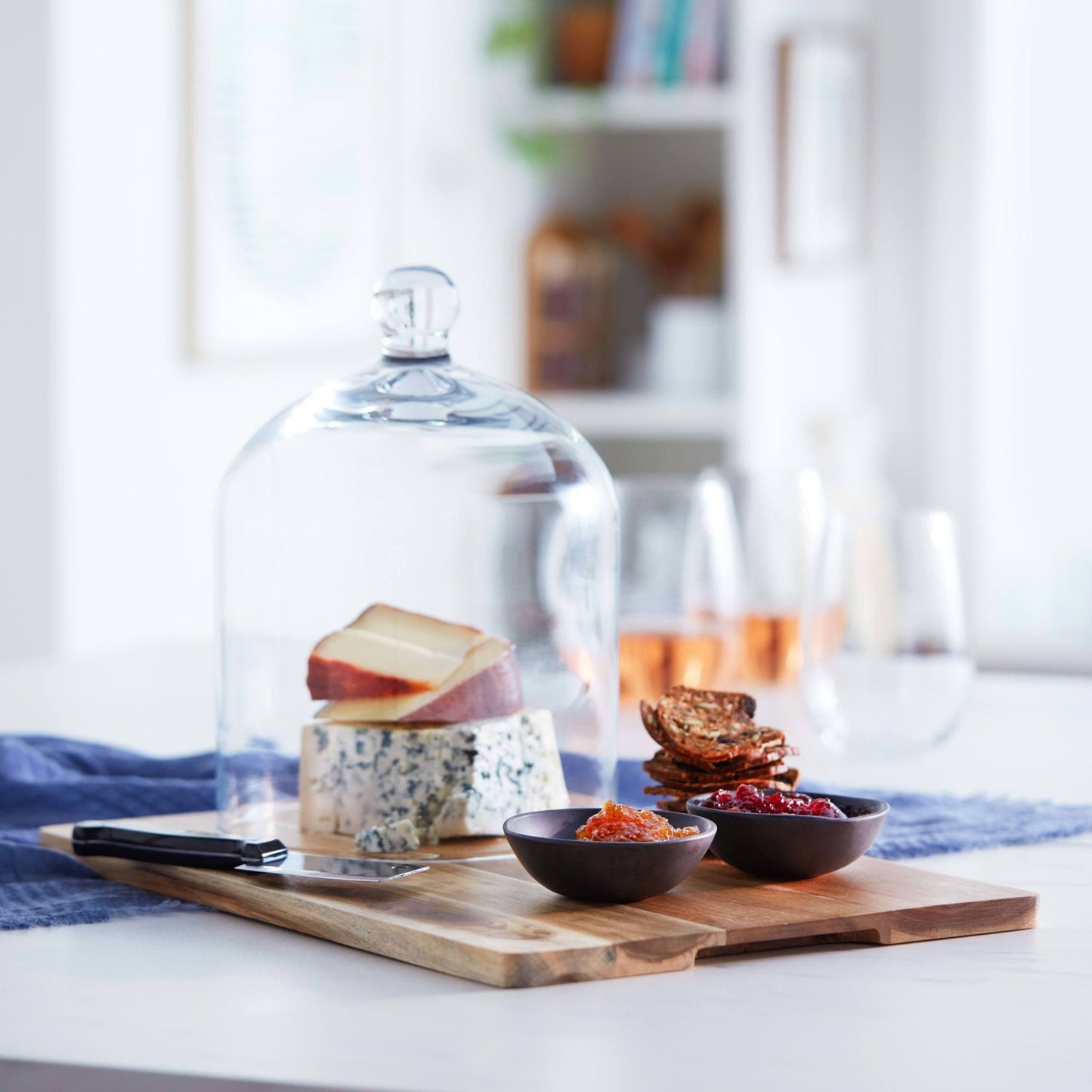 Libbey Acaciawood Cheese Board Serving Set with Glass Dome - Edwina Alexis