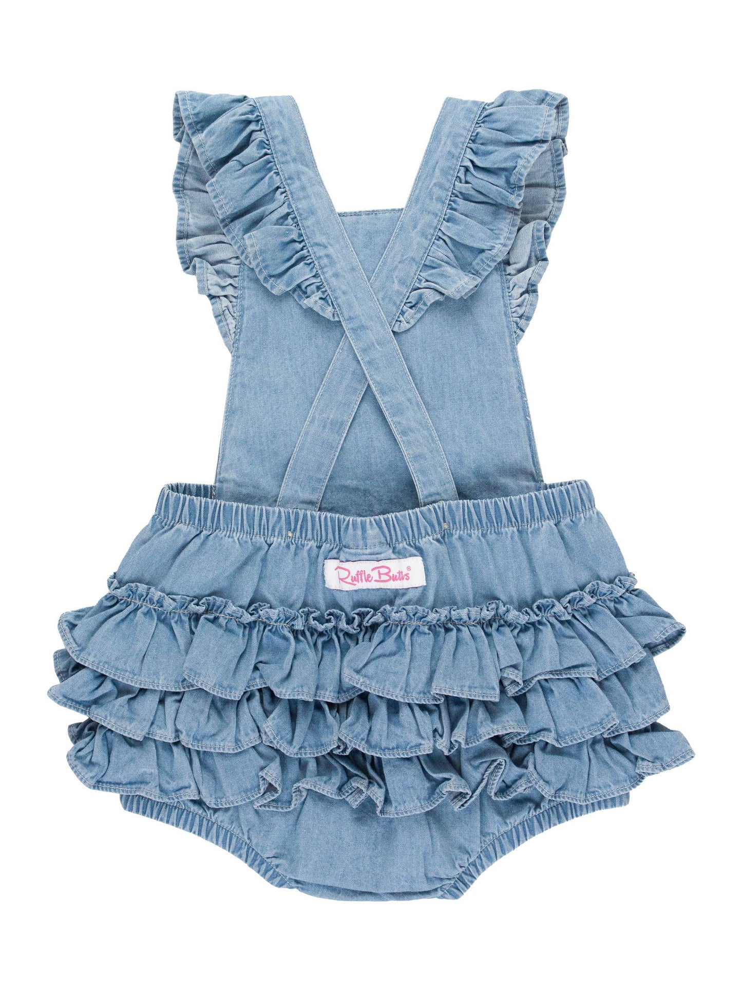 Baby Girls Light Wash Flutter Overall Romper: Blue / 12-18m