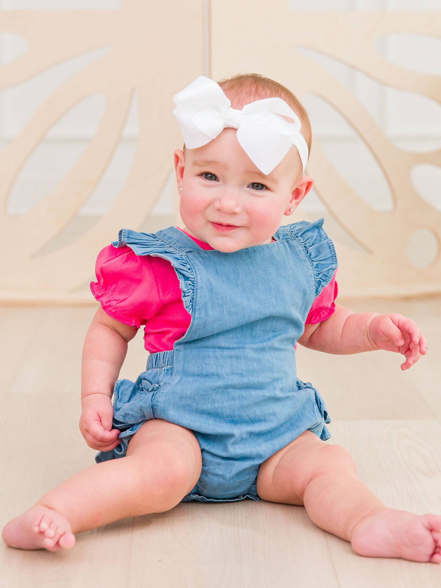 Baby Girls Hot Pink Knit Puff Short Sleeve Bodysuit: Pink / 12-18m