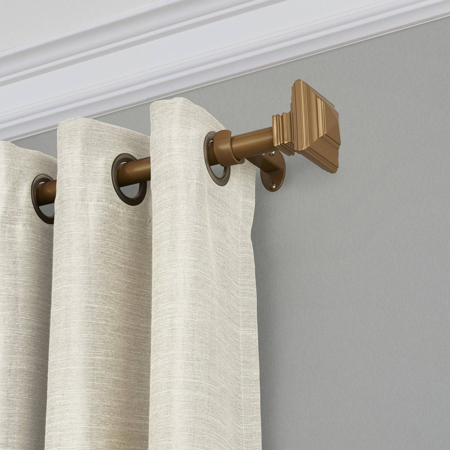 Florence 1" Window Drapery Single Curtain Rod with Stacked Square Finial: Antique Bronze / 48"-86"