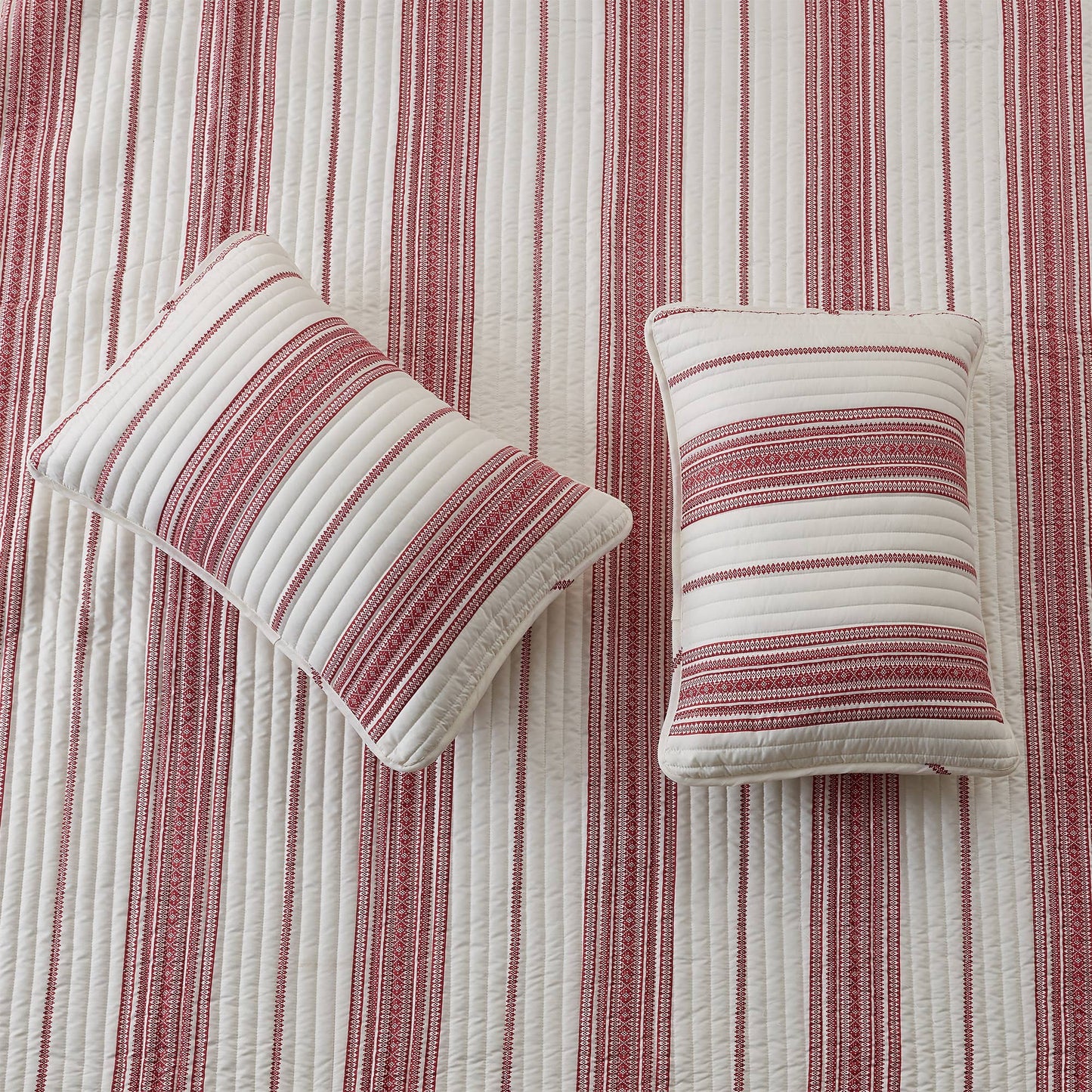 3-Piece Stripe Quilt - Wesley Collection: Wesley - White/Green / Twin - Edwina Alexis