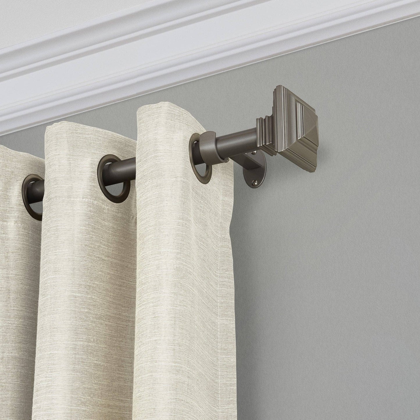 Florence 1" Window Drapery Single Curtain Rod with Stacked Square Finial: Antique Bronze / 48"-86"