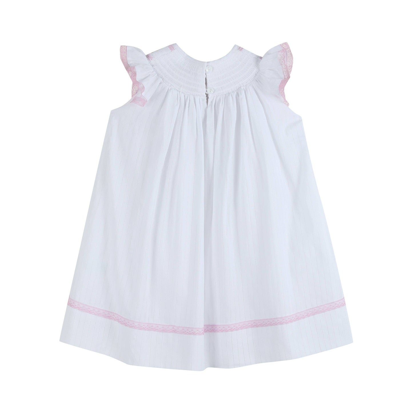 White and Pink Cross Smocked Bishop Dress: 12-18M