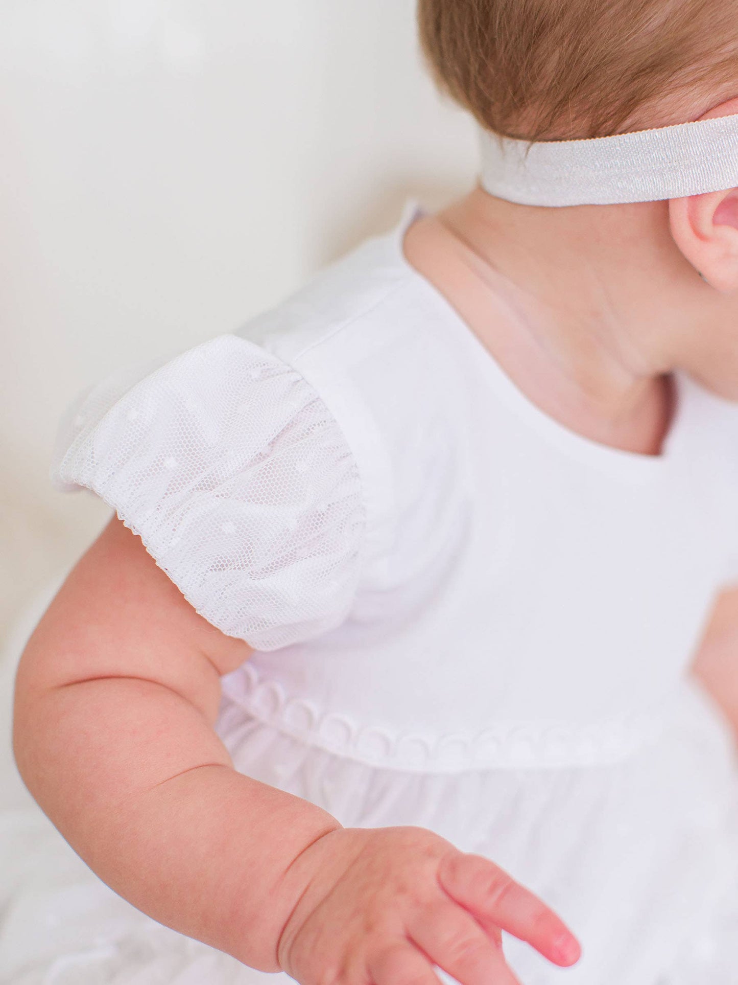 Baby Girls White Dotted Tulle Dress & RuffleButt Set: White / 12-18m