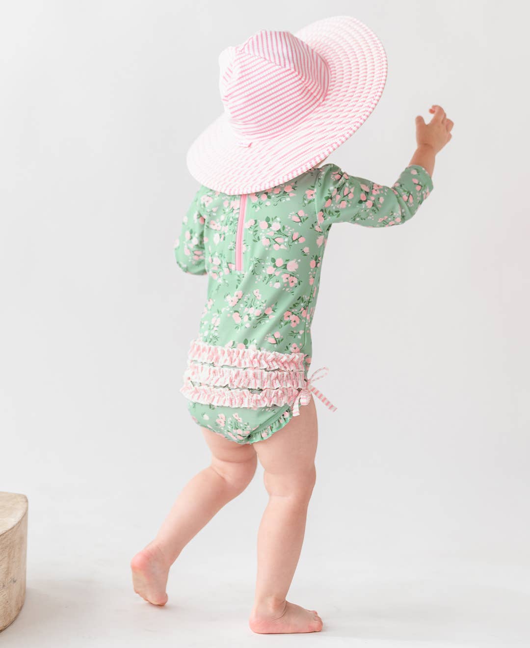 Baby Girls Tea Roses Long Sleeve One Piece Rash Guard: Green / 6-12m - Edwina Alexis