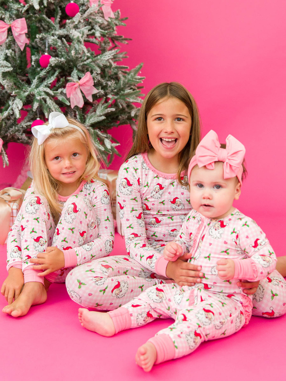 SoftSnooze™ Baby Girls Bamboo Viscose Pink Dear Santa Convertible Ruffle One Piece Footie Pajama