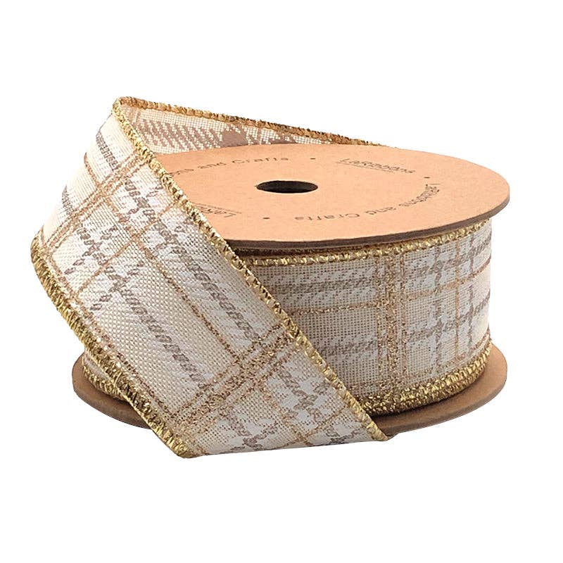 1 1/2" Wired Ribbon | "Metallic Check" White/Multi |10 Yards - Edwina Alexis