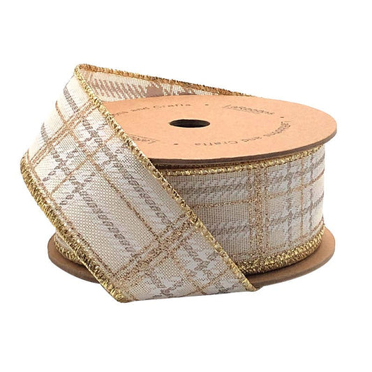 1 1/2" Wired Ribbon | "Metallic Check" White/Multi |10 Yards - Edwina Alexis