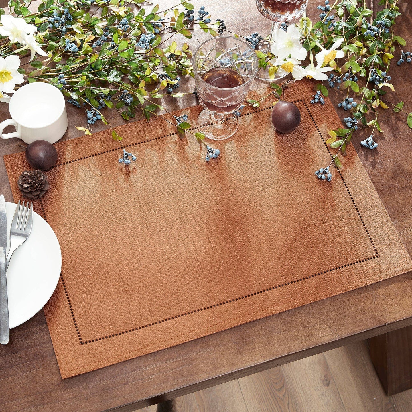 Alison Hemstitch Border Fabric Placemat, Set of 4 - 13"x19": Fog